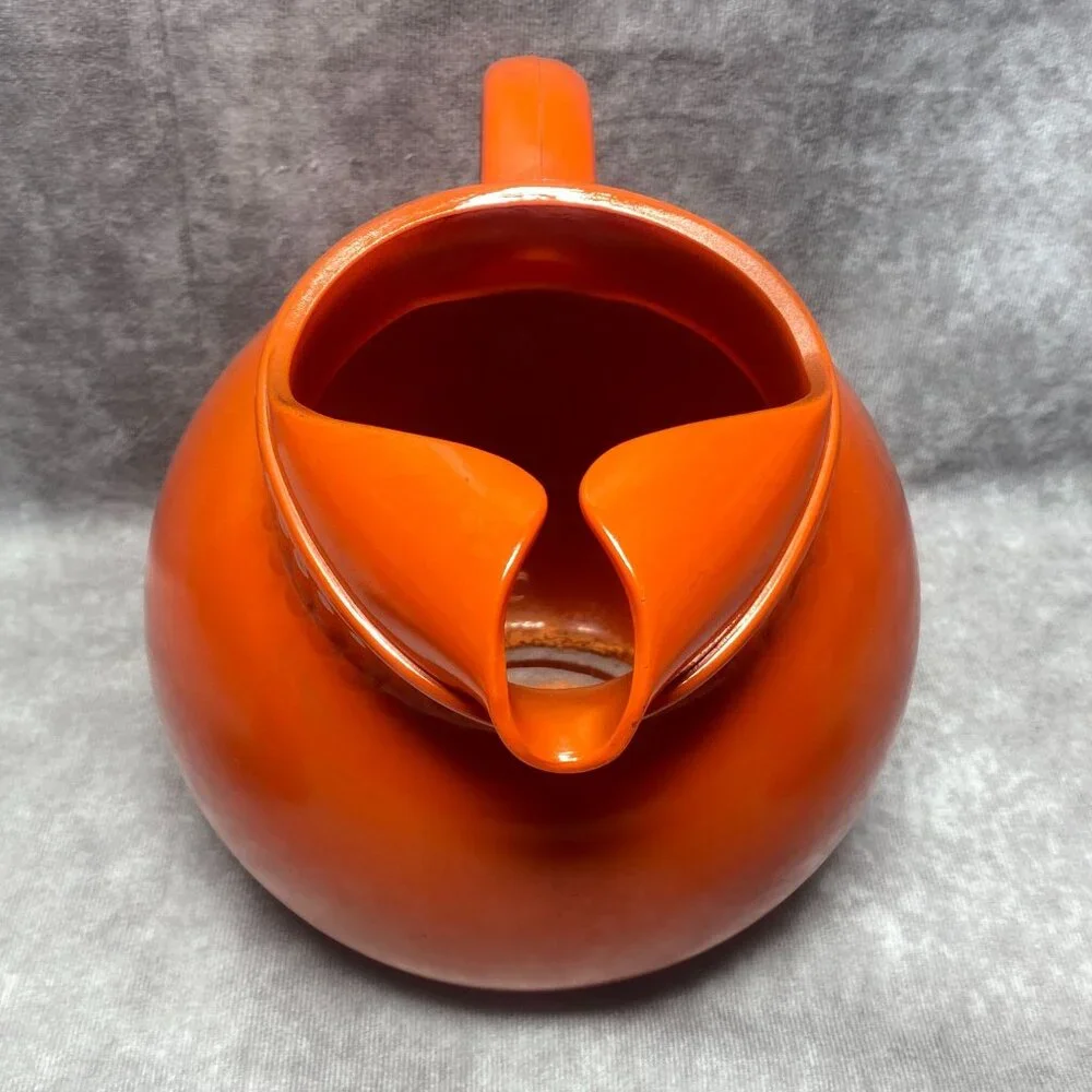 Vintage Anchor Hocking Tilt Ball Orange Ceramic Pitcher Jug  & Tumblers Set - Picture 2 of 15